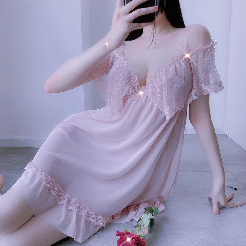 Sexy Lingerie Lace Babydoll Chemise Pink
