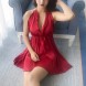 Halter V-neck Backless See Through Lace Lingerie Red