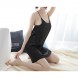 Cross-back Round Neck See-through Pajamas Black