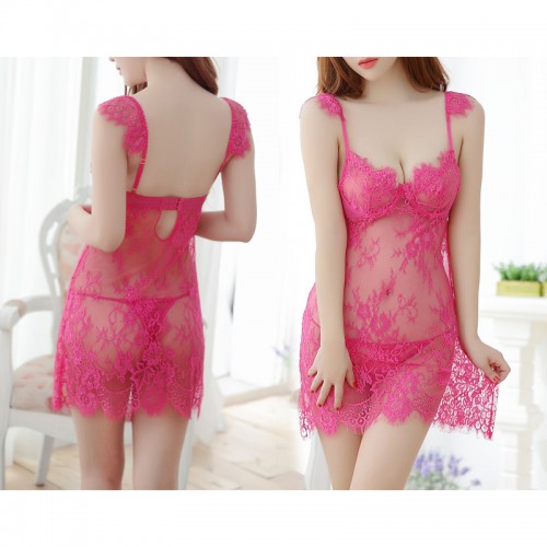 Eyelash Lace Edge See Through Sexy V-neck Lingerie Red