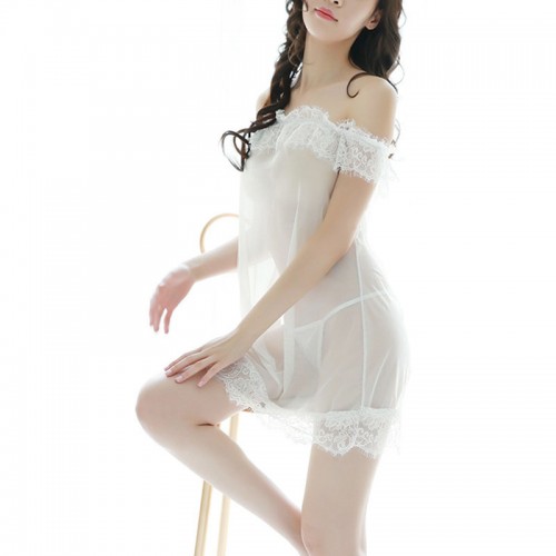 One Shoulder Sexy Lace See Through Lingerie White