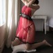 Halter Neck Backless See Through Lingerie Red