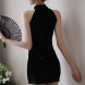 Black Cheongsam Bodysuit With Chest Hollow