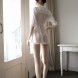 V Neck Lace Satin Bodydoll Chemise Sleepwear Black