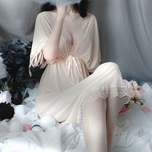 Chemise Nightgown V Babydoll Nightwear Begie