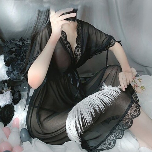 Chemise Nightgown V Babydoll Nightwear Black