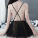 V-Neck Lace Babydoll Strap Side Slit Lingerie Black