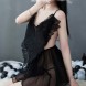 V-Neck Lace Babydoll Strap Side Slit Lingerie Black