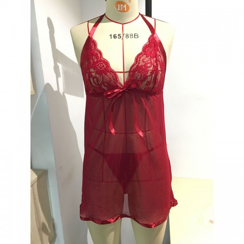 Lace Nightgown Mesh Chemise Boudoir Nighty Burgundy