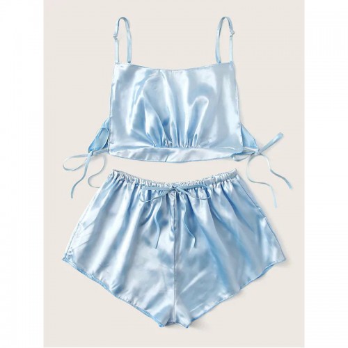 Satin Cami and Shorts Sexy Lingerie Set Blue