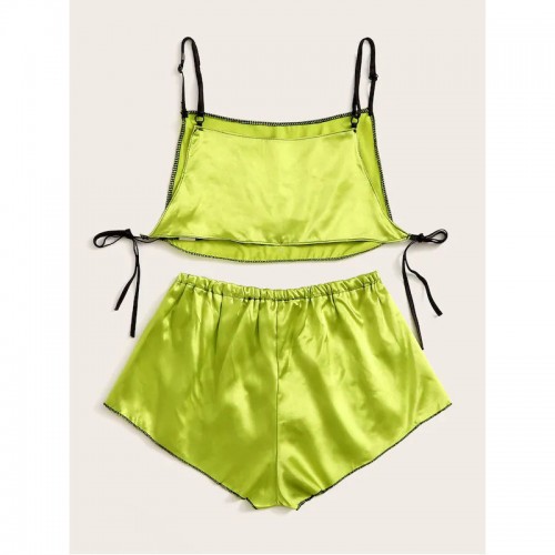 Satin Cami and Shorts Sexy Lingerie Set Green