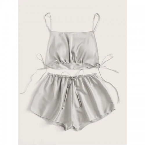 Satin Cami and Shorts Sexy Lingerie Set Gray