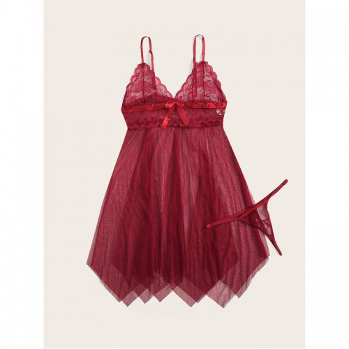 V Neck Chemise Sexy Exotic Open Front Negligee Red