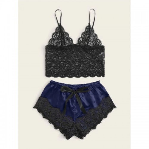 Lace Cami Top with Shorts 2 Piece Sexy Lingerie Blue