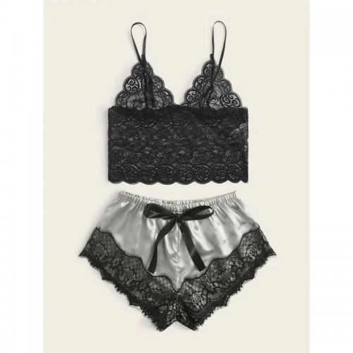 Lace Cami Top with Shorts 2 Piece Sexy Lingerie Gray