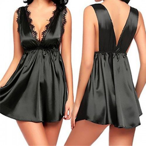 Sexy Lingerie Eyelash Lace Chemise Babydoll Black
