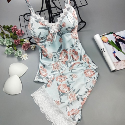 Summer Floral Print Cami Top and Shorts Set Blue