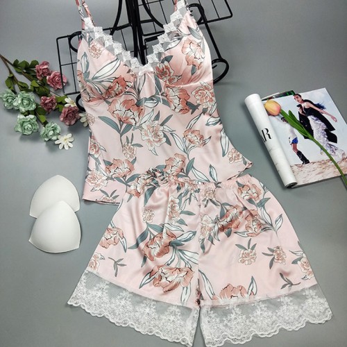 Summer Floral Print Cami Top and Shorts Set Pink