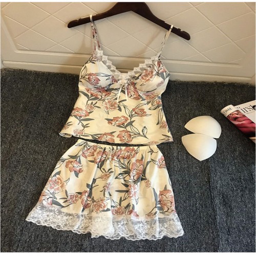 Summer Floral Print Cami Top and Shorts Set Yellow