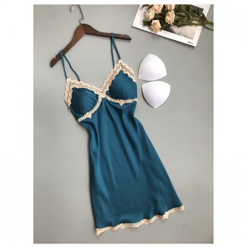 Sleeveless Tank Lace Nightgowns Babydoll Sleepwear Blue