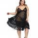 Plus Size Floral Lace Mesh Babydoll Lingerie Black