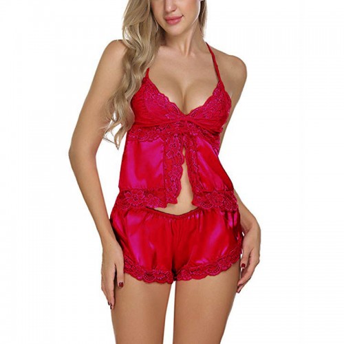 Sexy Lingerie Lace Sleepwear Cami Shorts Set Red