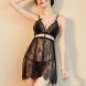Women V-Neck Lace Sheer Babydoll Strap Lingerie Black