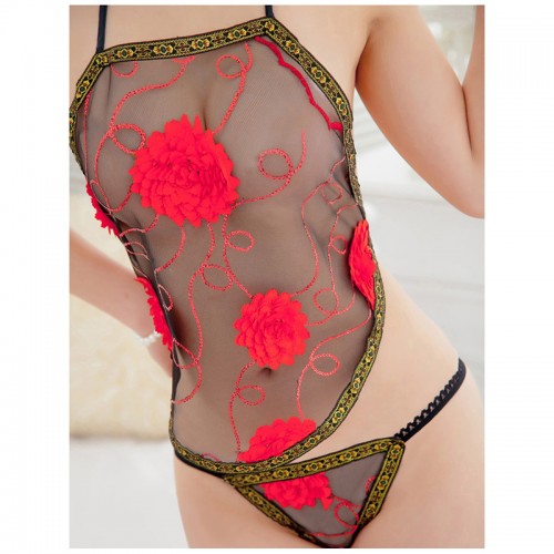 Traditional Dudou Embroidery Sexy Lingerie Set Red