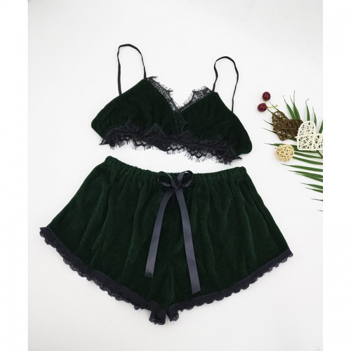 Lace Lingerie Set Sexy Bralette Short Set Green