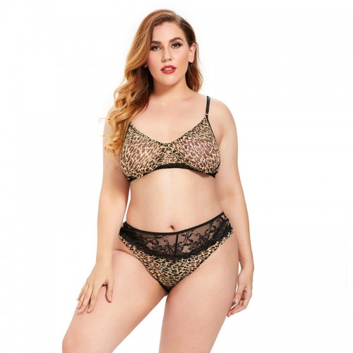 Sexy Leopard Lingerie Set Sheer Lace Sleepwear
