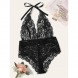 Women's Sexy floral Lace Bra with Halter Neck Blue